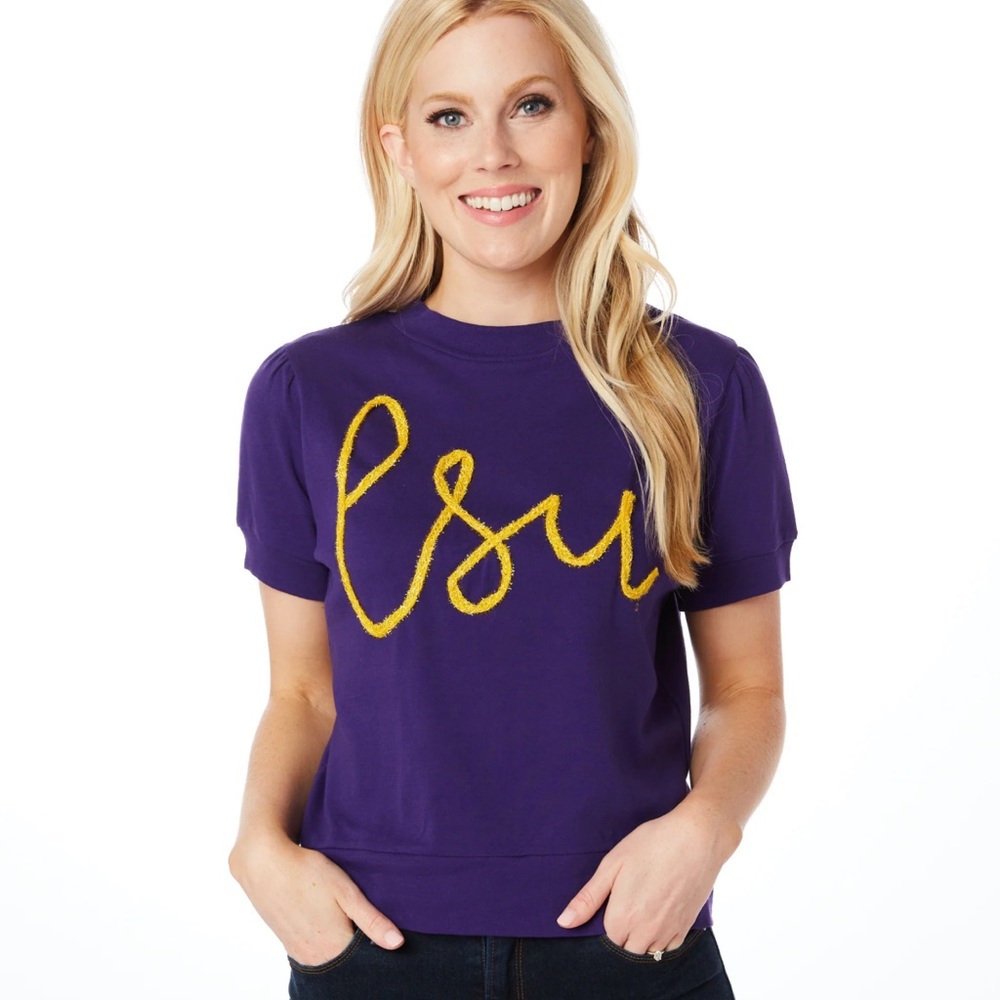 Stewart Simmons The LSU Glitter Script Shirt, XL